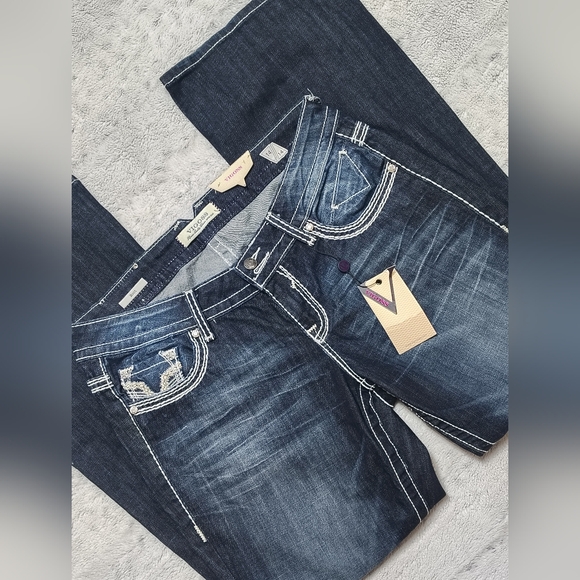 NWT Vigoss Dark Wash Boot Cut Jeans Women's 14 Embellished Embroidered Retro NEW - Picture 9 of 12